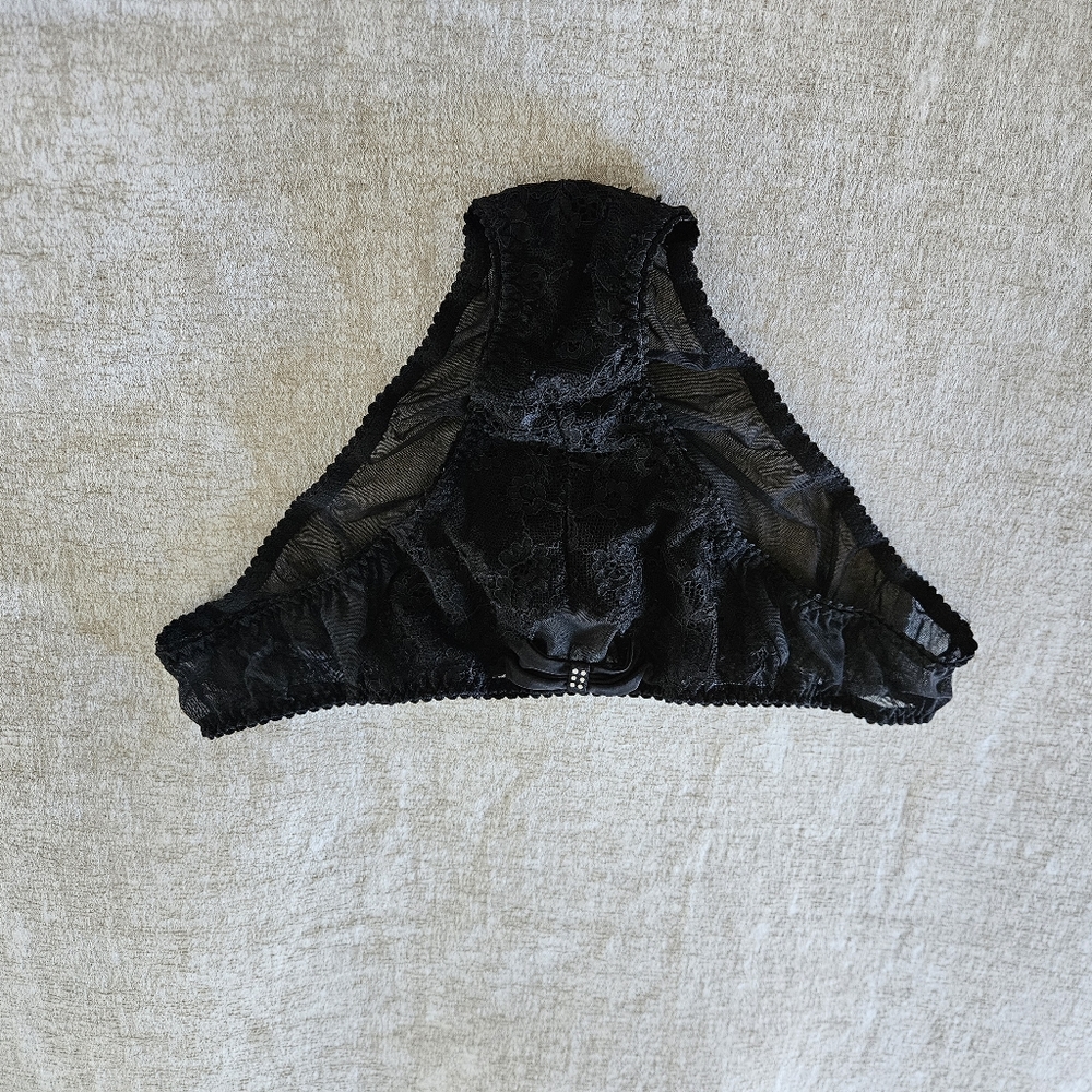 NWT VICTORIA’S SECRET bow lace cute Black Mesh Cheeky sexy vintage Panties - Picture 4 of 7